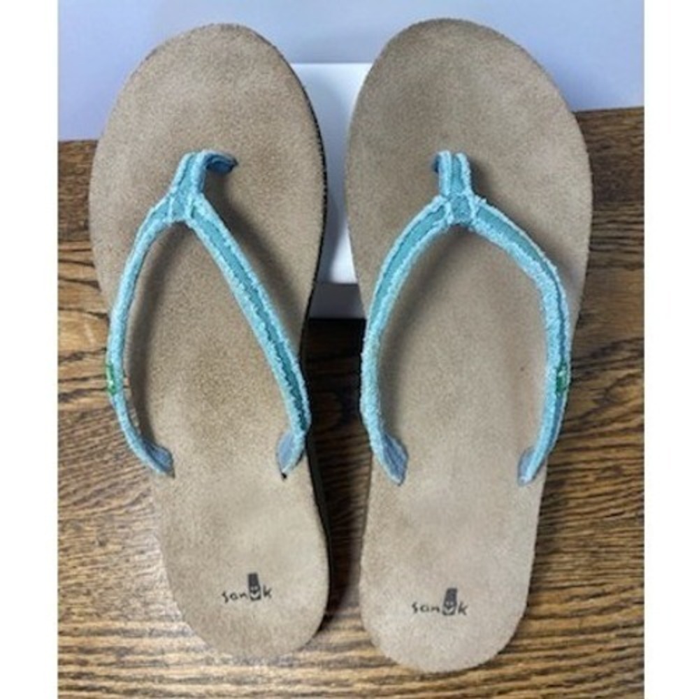 Sanuk Yoga Mat Flip Flops Womens 10 Seafoam Green Frayed Strap Sandals Comfort - Picture 2 of 6